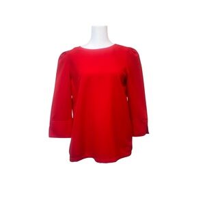 LOFT XS 3/4 puff sleeve Apple Red Women's blouse dressy Top fits slightly large